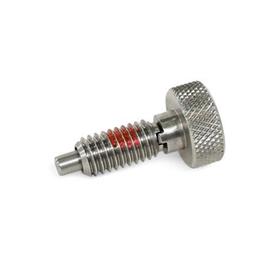  HRSS Stainless Steel Hand Retractable Spring Plungers, Non Lock-Out, with Knurled Handle Type: NIP - Stainless steel with thread locking patch