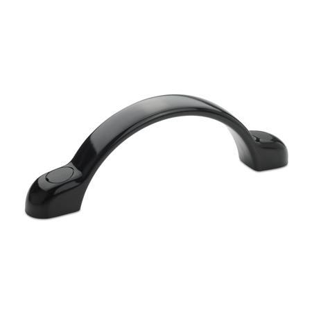EN 365 Technopolymer Plastic Arch Handles, with Counterbored Mounting Holes or Tapped Inserts Color of the cover cap: DSG - Black-gray, RAL 7021, matte finish