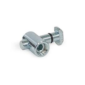 GN 25b Steel Quick Release Connectors, for Aluminum Profiles (b-Modular System), Asymmetrical Mounting Stud Type: A - Asymmetrical mounting stud<br />Coding: R - Right-angle T-nut