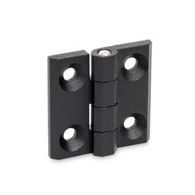 GN 237 Zinc Die-Cast or Aluminum Hinges, with Countersunk Bores or Threaded Studs Material: ZD - Zinc die-cast<br />Type: A - 2x2 bores for countersunk screws<br />Finish: SW - Black, RAL 9005, textured finish