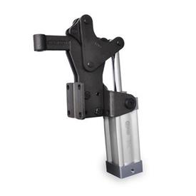 GN 962 Palancas de sujeción neumáticas de servicio pesado de acero, con base de montaje vertical, con pistón magnético Tipo: EPV - Brazo de sujeción con casquillo