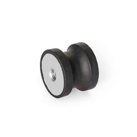 GN 456 Rubber Vibration Isolation Mounts, Hourglass Type, with Stainless Steel Components Type: EE - With 2 tapped holes