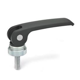 GN 927 Zinc Die-Cast Clamping Levers with Eccentrical Cam, Threaded Stud Type, with Steel Components Type: A - Plastic contact plate with setting nut<br />Color: B - Black, RAL 9005