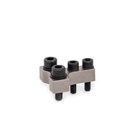 GN 868 Steel Gripper Jaw Block Brackets, for Pneumatic Fastening Clamps Type: R - Jaw blocks at right angle to clamping arm<br />Finish: NC - Chemically nickel plated