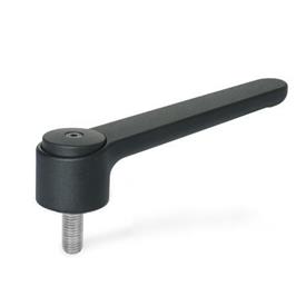 GN 126.1 Zinc Die-Cast Flat Adjustable Tension Levers, Threaded Stud Type, with Stainless Steel Components Color: SW - Black, RAL 9005, textured finish