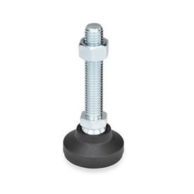 GN 343.4 Steel Leveling Feet, Plastic Base, Threaded Stud Type, with or without Rubber Pad Type: G - With rubber pad
