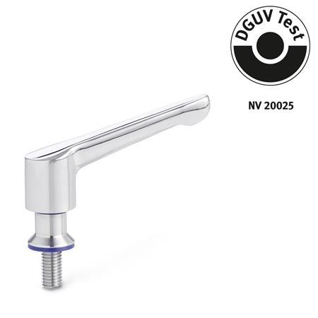 GN 305 Manettes indexables en inox, agréés DGUV, avec goujon fileté, conception hygiénique Matériau de l'anneau d'étanchéité: H - H-NBR