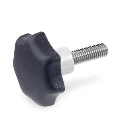 GN 6336.5 Technopolymer Plastic Star Knobs, with Protruding Stainless Steel Hub 
