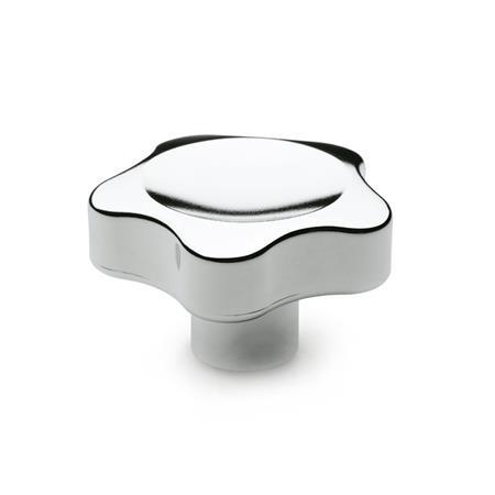 Solid Five-Lobed Knobs EN 5337.4: Plastic, Chrome Plated, with Brass Tapped Insert