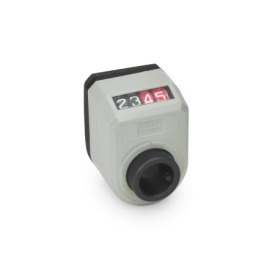 EN 954 Plastic Digital Position Indicators, 4 Digit Display, Steel Shaft Receptacle, Mechanical Counter Installation (front view): AN - On the chamfer, above<br />Color: GR - Gray, RAL 7035, shiny finish
