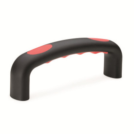 EN 725.3 Poignées étrier, plastique, insert avec empreintes de doigts, Softline Type: A - Montage par l'arrière (trou borgne taraudé)<br />Couleur de l'insert: RT - Rouge, RAL 3000, finition mate