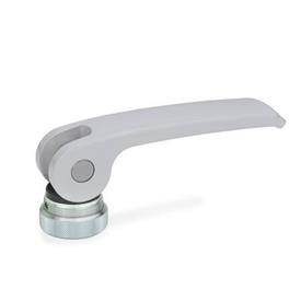GN 927 Zinc Die-Cast Clamping Levers with Eccentrical Cam, Tapped Type, with Steel Components Type: A - Plastic contact plate with setting nut<br />Color: S - Silver, RAL 9006