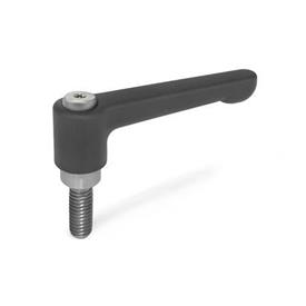 GN 302.1 Zinc Die-Cast Straight Adjustable Levers, Threaded Stud Type, with Stainless Steel Components Color: SW - Black, RAL 9005, textured finish