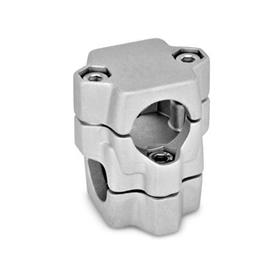 GN 134 Aluminium, assemblage divisé, alésage rond ou carré, noix de serrage orthogonales d1/s1: B - Alésage<br />d2/s2: B - Alésage<br />Finition: BL - Finition blanc, Finition grenaillée mate
