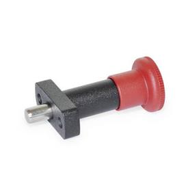 GN 817.1 Zinc Die-Cast Indexing Plungers, Lock-Out and Non Lock-Out, with Top Mount Flange, with Red Knob Type: B - Non lock-out<br />Color: RT - Red, RAL 3000