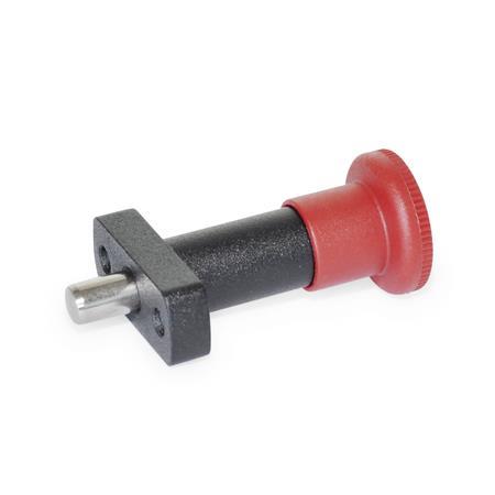 GN 817.1 Zinc Die-Cast Indexing Plungers, Lock-Out and Non Lock-Out, with Top Mount Flange, with Red Knob Type: B - Non lock-out
Color: RT - Red, RAL 3000