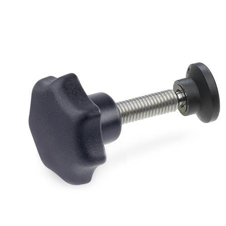 Boutons étoile GN 6336.12: Plastique, avec goujon fileté en inox et patin à levier