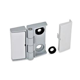 GN 238 Zinc Die-Cast Hinges, Adjustable, with Cover Caps Type: BJ - Adjustable on both sides<br />Color: SR - Silver, RAL 9006, textured finish