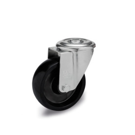 EN 22894 Steel / Stainless Steel Medium Duty Casters, Phenolic Resin Wheel Tread / Core , Light Version, for High Temperatures Bearing type: G - Friction bearing<br />Bracket type: R - Swivel bracket with center hole<br />Coding: L - Light version<br />Bracket material: ST - Steel sheet metal