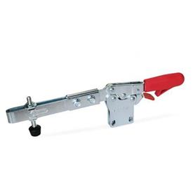 GN 820.4 Steel Extended Arm Horizontal Acting Toggle Clamps, with Safety Hook, with Vertical Mounting Base Type: VLC - Clamping arm extended, with slotted hole, two flanged washers and GN 708.1 spindle assembly