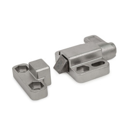 GN 724.3 Steel / Stainless Steel Cam Action Indexing Plungers, with Chamfered Pin, with Mounting Flange Type: R - Right indexing cam<br />Identification no. chamfered pin: 1 - Chamfer, top<br />Material / Finish: NI - Stainless steel precision casting<br />Identification no. catch: 2 - With catch