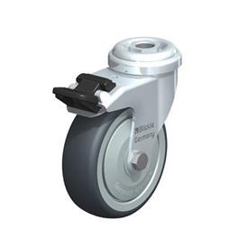 LRA-TPA Steel Light Duty Swivel Casters with Thermoplastic Rubber Wheels, and Bolt Hole Fitting  Type: K-FI - Ball bearing with stop-fix brake