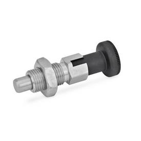 GN 717 Stainless Steel Indexing Plungers, Lock-Out and Non Lock-Out, with Knob Type: CK - Lock-out, with lock nut<br />Material: NI - Stainless steel