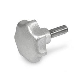 GN 6336.5 Aluminum Star Knobs, with Stainless Steel Threaded Stud Finish: AM - Matte, tumbled finish