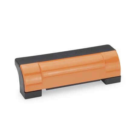 EN 630 Technopolymer Plastic Off-Set Enclosed Safety U-Handles, with Counterbored Through Holes, Ergostyle® Color of the cover: DOR - Orange, RAL 2004, shiny finish