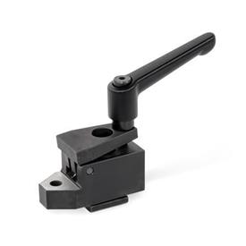 GN 9190.2 Steel Side Clamps, with Clamping Thread and Support Type: E - With serrated clamping jaw<br />Coding: K - Clamping stroke with adjustable lever