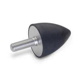 GN 453.1 Rubber Vibration / Shock Absorption Mounts, Conical Type, with Stainless Steel Components, with Threaded Stud 