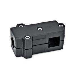 GN 193 Aluminum T-Angle Connector Clamps, Split Assembly Bildzuordnung1: B - Bore<br />Bildzuordnung2: V - Square<br />Finish: SW - Black, RAL 9005, textured finish