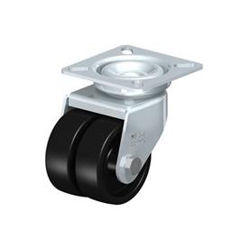 LDA-POA Rodajas giratorias de acero con ruedas gemelas de nylon negro, con placa de montaje, serie de soportes estándar Type: G - Cojinete liso