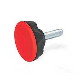 EN 636.4 Technopolymer Plastic Seven-Lobed Knobs, with Steel Threaded Stud, Ergostyle® Color: DRT - Red, RAL 3000, matte finish