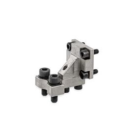 GN 868.1 Steel Gripper Jaw Block Brackets, Static Holders Type: R - Jaw blocks at right angle to clamping arm<br />Finish: NC - Chemically nickel plated
