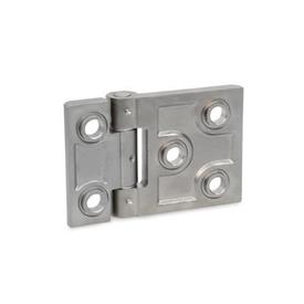 GN 237.3 Stainless Steel Heavy Duty Hinges, with Extended Hinge Wing Type: B - With bores for countersunk screws with centering guides<br />Finish: GS - Matte shot-blasted finish<br />Scharnierflügel: l3 ≠ l4