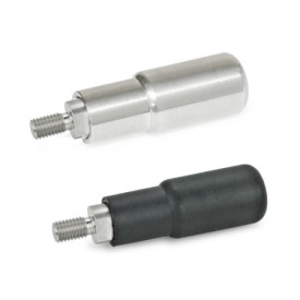 GN 798.4 Plastic Stepped Cylindrical Revolving Handles, with Stainless Steel Threaded Spindle, Mounting from the Operator's Side 