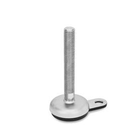 GN 33 Metric Thread, Stainless Steel Leveling Feet, Tapped Socket or Threaded Stud Type, with Rubber Pad and Mounting Flange Type (Base): B1 - Matte shot-blasted finish, rubber pad inlay, black<br />Version (Stud / Socket): T - Without nut, wrench flat at the bottom