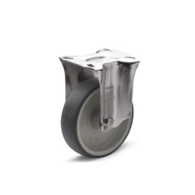 EN 22872 Steel / Stainless Steel Medium Duty Casters, Thermoplastic Elastomer Wheel Tread, Polypropylene Wheel Core, Light Version Bearing type: G - Friction bearing<br />Bracket type: B - Rigid bracket<br />Coding: L - Light version<br />Bracket material: NI - Stainless steel sheet metal