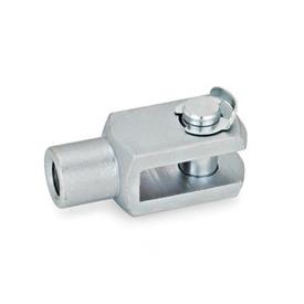 GN 751 Medidas métricas, articulación de horquilla de acero, con anillo de seguridad o collarín de aseguramiento a presión Material: ST - Acero<br />Tipo: KL - Pasador con KL anillo de seguridad