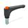 EN 600 Plastic Straight Adjustable Levers, Threaded Stud Type, with Steel Components, with Push Button, Ergostyle® Color of the push button: DOR - Orange, RAL 2004, shiny finish