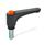 EN 600 Technopolymer Plastic Straight Adjustable Levers, with Push Button, Threaded Stud Type, with Steel Components, Ergostyle® Color of the push button: DOR - Orange, RAL 2004, shiny finish