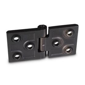 GN 237.3 Stainless Steel Heavy Duty Hinges, with Extended Hinge Wing Type: B - With bores for countersunk screws with centering guides<br />Finish: SW - Black, RAL 9005, textured finish<br />Scharnierflügel: l3 = l4