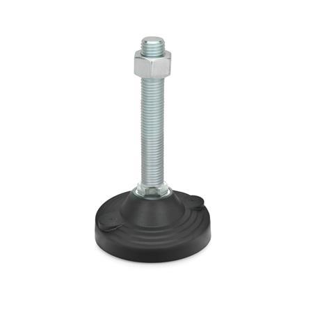 EN 247 Steel Leveling Feet, Plastic Base, Threaded Stud Type, with Mounting Holes Type: B - With nut, without rubber pad