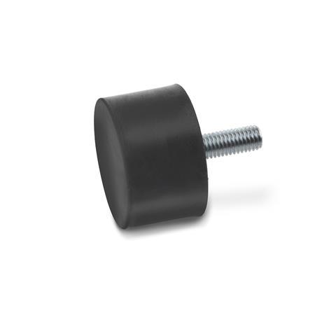 GN 352 Supports d'absorption des vibrations / chocs, de type cylindrique, avec composants en acier Type: S - Avec goujon fileté