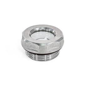 GN 743.10 Mirillas de líquido, de acero inoxidable, con vidrio de seguridad ESG, resistente a temperaturas de hasta 356 °F Tipo: AK - Con chapilla de contraste de plástico