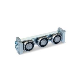 GN 2424 Aluminum / Steel Cam Roller Carriages, for Cam Roller Linear Guide Rails GN 2422 Type: S - Narrow cam roller carriage, central arrangement<br />Version: U - With wiper for floating bearing rail (U-rail)